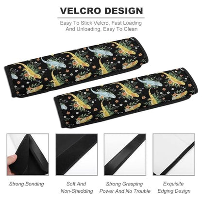 Soft Padded Car Seat Belt Pad for Child, Most Cars, 2 Piece Dark Bearded Dragon Botanical Lizard Wild Flower Seat Belt Cushion Comfortable Driving - color: Pattern 48