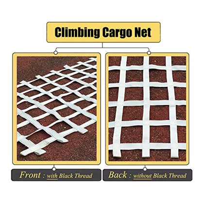 Climbing Cargo Net Heavy Duty,Ninja Net,Rope Ladder for Kids Outdoor Treehouse Backyard Playground Indoor Obstacle Webbing Net for Swing Set Jungle Gym Accessories for Slacklines,White - size: 3x20ft/0.9x6.1m