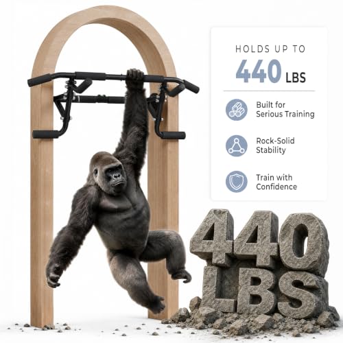 EAST MOUNT Doorway Pull Up Bar, Adjustable Height, Leave Installed, Full Range Pull-Ups, No Drill Home Gym Equipment, Multi-Grip Pull Up Bar, Holds up to 440 LBS
