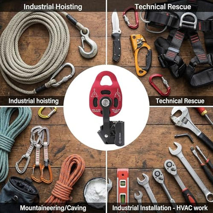 Alomejor 25KN Climbing Pulley Outdoor Rope Pulleys 7075 Aviation Aluminum Heavy Duty Rock Pulleys of Single Swivel Climbing/Aloft Work/Rescue/Rappelling/Etc
