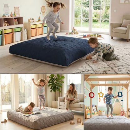 Matini Home 60" X 60" - High-Density Foam Crash Pad with Cover Foam Blocks, Professional Gymnastics Equipment for Impact Support, Jumping and Lounging - Grey Pattern - color: Grey Pattern 60" X 60"