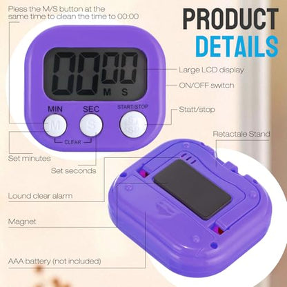 Leumoi 24 Packs Small Digital Kitchen Timer for Classroom with Lanyards Magnetic Back and Switch Minute Second Count up Countdown Big LCD Display Loud Alarm for Teacher Cooking Baking, Colorful