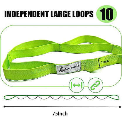 Stretching Strap Yoga Strap with Loops, Stretch Straps for Physical Therapy, Non-Elastic Exercise Strap for Pilates, Dance and Gymnastics with Workout Guide - color: Green