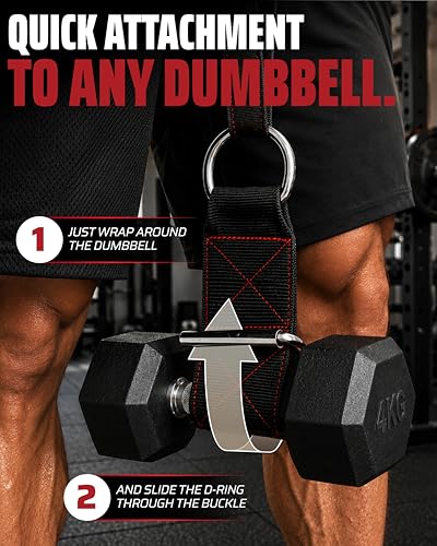 THEFITGUY Dumbbell Loading Straps for Dip Belt & Cable Pulley | Secure attachment of any dumbbell or barbell, ultra-strong 6" & 8" straps included
