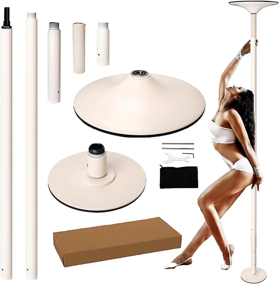 360° Rotating Silicone Dance Pole Removable Stripper Pole Stripper Pole Fitness Gym Equipment 7.2-9 FT for Home Fitness, Exercise, Bars, Gyms, Parties(White)