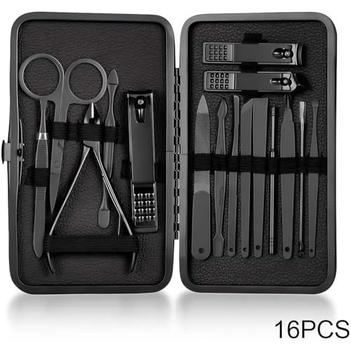 24-Pcs Professional Nail Kit & Complete Nail Cutter Set with Travel Case, Includes Cuticle Trimmer & Nail Design Tools, Mens & Women Fingernail Grooming Kit(Black/Red)