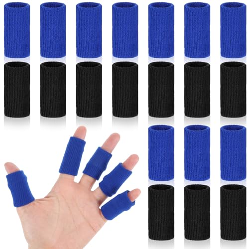 TIESOME 20Pcs Sport Finger Sleeves, Breathable Finger Brace Elastic Fingers Support Sleeves Compression Fingers Sleeve Thumb Splints for Relief Support Protector and Relieving Pain - color: Black+Blue