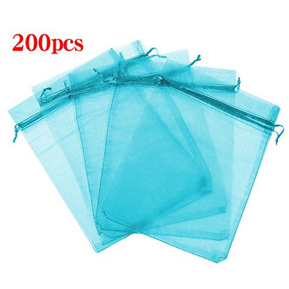 Boshen 100/200PCS Organza Gift Candy Sheer Bags Mesh Jewelry Pouches Drawstring Bulk for Wedding Party Favors Christmas (5" X 7"(200PCS), Teal Blue) - color: Blue-5" X 7"(200PCS)