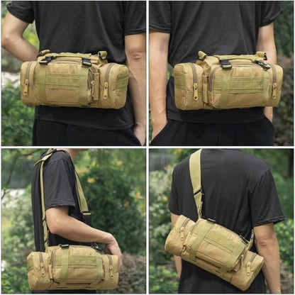 Tactical Duffel Bags for Men, 3P Military Waist Packs EDC Utility Pouch Crossbody with Shoulder Strap Hand Carry (Black) - color: Black