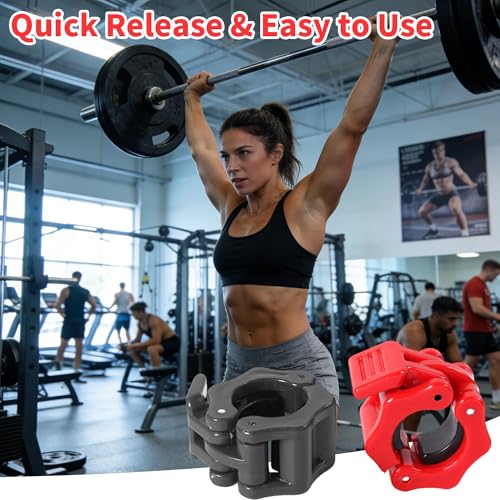 4 Pack Dumbbell Barbell Clamps 30mm, Quick Release Weight Bar Collars, Secure Locking Barbell Clips for Weightlifting, Workout, Strength Training & Fitness Accessories - color: Red