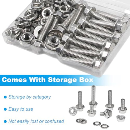 15 Sets 1/4-20 x 3/4" Flanged Hex Head Bolts Kits, 1/4-20 Flange Hexagon Screws and Nuts,Flat & Spring Lock Washers, 304 Stainless Steel 18-8,Fully Threaded - size: 1/4-20 x 3/4"