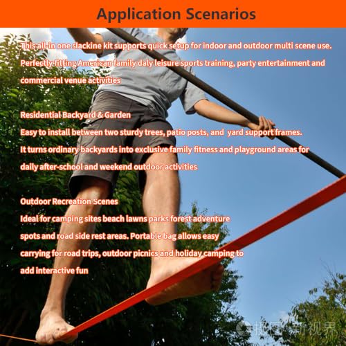 65ft Ninja Slackline Kit with Ratchet System 350lb | Backyard Gym Slackline Set for Kids and Adults, Balance Training Equipment, Carry Bag, Ninja Course Accessories CPSC Approval - size: 65FT Ninja line