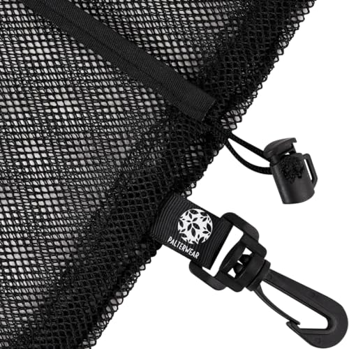 PALTERWEAR Small Mesh Drawstring Bag With Clip and Toggle Closure (Set of 4, Black, 6 x 8 inch) for Watersports, Outdoor, Gym - size: 6 x 8 inch