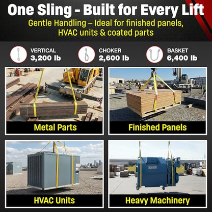 DD Sling 1 Inch x 3 Foot Nylon Lifting Sling – USA Made, 3,200 lb Vertical, 2,600 lb Choker, 6,400 lb Basket – 2-Ply Heavy Duty 900 Webbing, Type 4 Twisted Eye & Eye Rigging Sling - size: 1" x 3'