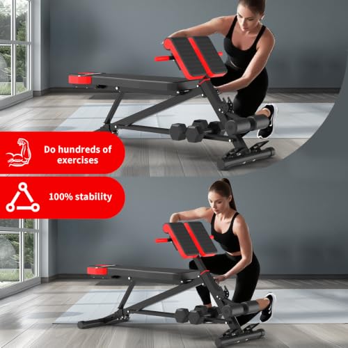 K KINGKANG Weight Bench,Load 500LBS Roman Chair Adjustable Decline/Flat | 5x5cm Commercial-Grade Carbon Steel Frame, 5cm Thick Cushion Relieves Fatigue, Breathable Easy-Clean Leather - color: Black