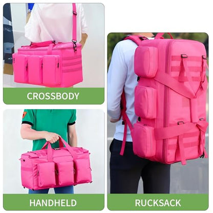 3 In 1 Military Duffel Bag 50L Gym Bag for Men Convertible Weekender Backpack for Sports Travel Basketball (50L-Rose) - color: 50L-Rose