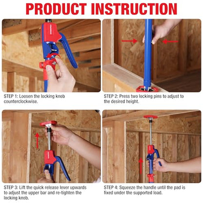 WORKPRO Cabinet Jack Support Pole, 18.5" to 29.5" Steel Telescopic Quick Support Rod Adjustable 3rd Hand Support System with 154 lbs Capacity for Cabinet Jack, Drywall Jack& Cargo Bars, 2-Pack - size: Short-18.5"-29.5" 2PC
