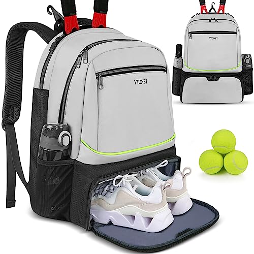 Ytonet Tennis Bag Tennis Backpack for Women Men 2 Rackets | Insulated Pocket and Ventilated Shoe Compartment, Gym Bags with Fence Hook for Pickleball and Badminton Rackets - color: Grey