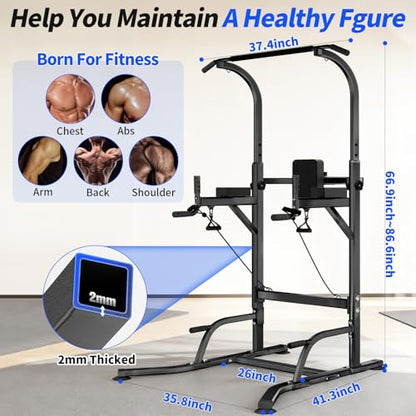 Power Tower Pull Up Bar and Dip Station,Adjustable 86.6 inches | Adjustable Height,Strength Training Equipment,Home Gym Workout,Multi-Function,Space-saving,Easy Assembly,Stable Structure