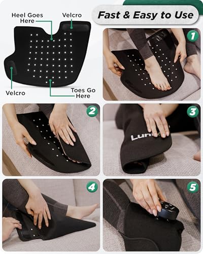 Lunix LX24 Red Light Therapy for Feet, Near Infrared Therapy for Circulation & Joint Support, Portable, Rechargeable, Adjustable Intensity, Black - size: Foot