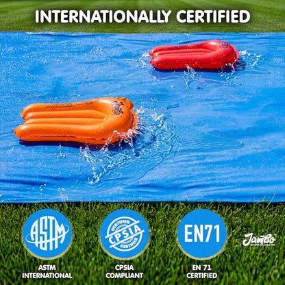 JAMBO 40FT x 7FT XL MEGA Water Slide, 2 Bodyboard Updated Model– Extra Long Extra Wide Slip Splash Slide for Kids, Heavy Duty Backyard Lawn Waterslide, Outdoor Water Toy, Splash Mat Splash Pad - color: 40ft Mega Slide- Blue