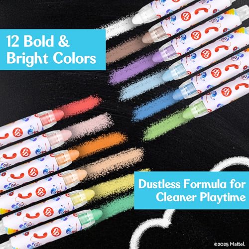 Fisher-Price™ Dustless Chalk Set - 12 Bright Colors with Adjustable Holders, Portable Storage Case, Washable Art Supplies, Safe & Non-Toxic, Draw on Chalkboards, Sidewalks, and Paper