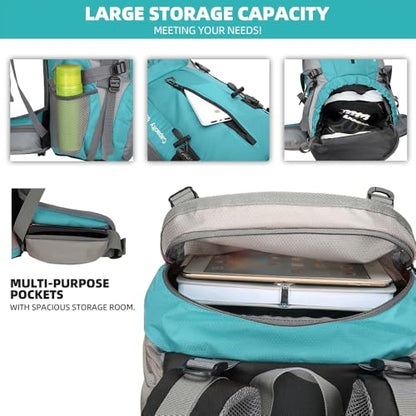 70L Camping Hiking Backpack with Rain Cover Waterproof Backpacking Backpack for Hiking Treeking Climbing Outdoor - color: Lack Blue