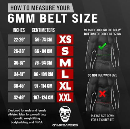 Gymreapers Weightlifting Belt 6MM Genuine Leather - Double Prong Power Belt Heavy Duty 4-Inch Wide - Strong, Stabilizing Back Support For Deadlifts, Squats Powerlifting - size: Medium