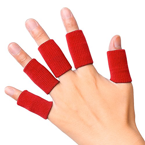 JBM Adult Finger Brace Splint Sleeve Thumb Support Protector Soft Comfortable Cushion Pressure Safe Elastic Breathable for Basketball Volleyball Baseball Badminton Tennis Boating Gym (Red) - color: Red, size: One Size