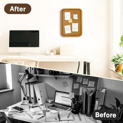 13" x 17" Bulletin Board, Round-Edged Rectangle Rattan Corkboard, Wooden Frame Boho Style Wall Organizer,3343Teng - size: 13*17 inch