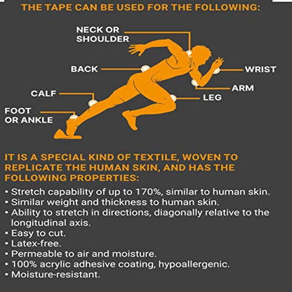 JB Tape Kinesiology Tape, Black, 80 Precut 10-Inch Strips, 4 Rolls | Elastic, Latex-Free, Water Resistant, Athletic Muscle & Joint Support - color: Black Jet
