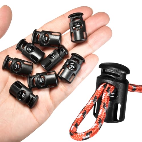 20pcs Paracord Cord Locks for Drawstring, Plastic Cord Lock Toggle for Drawstrings Spring Stopper Clasp Elastic Shoe Lace Tie Locks Sweatpants Hoodie String Ends Bungee Gloves String Clips Replacement - color: 20pcs Black