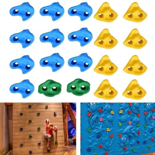 JEOZBM 20 Rock Climbing Holds, Rock Wall Climbing Kit with with Mounting Hardware, Plastic Kids Wall Rock Climbing Stone, Children's Sports Equipment Rock