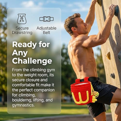 Handmade Crochet Rock Climbing Chalk Bag, Fun Plush Animal Chalk Pouch with Drawstring, Adjustable Waist Belt for Indoor Outdoor Bouldering Sport Climbing - style: Hamburger Fries