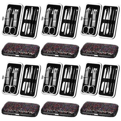 Geosar 12 Set 8 in 1 Manicure Kit Gifts Stainless Steel Nail Clippers Set Pedicure Care Tools with Leather Case Travel Portable Grooming Kit for Women Men Nurse Hands Foot(Glitter Dark Red) - color: Glitter Dark Red