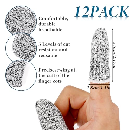Ptwola 12 Pcs Cut Resistant Finger Cots Anti-Slip Finger Sleeve Protectors Reusable Thumb Anti-Cut Fingertips Covers Protection Guards Glove for Kitchen Sculpture Work Garden Picking