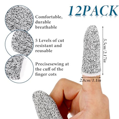 Ptwola 12 Pcs Cut Resistant Finger Cots Anti-Slip Finger Sleeve Protectors Reusable Thumb Anti-Cut Fingertips Covers Protection Guards Glove for Kitchen Sculpture Work Garden Picking