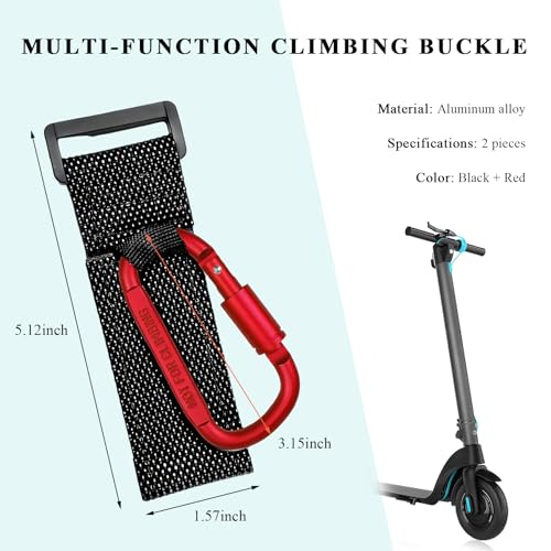 2PCS Hook for Hanging Helmet Goggle Headsets Bags, Heavy Duty Carabiner Clip, Adjustable Strap Hook for Scooter (Red) - color: Red