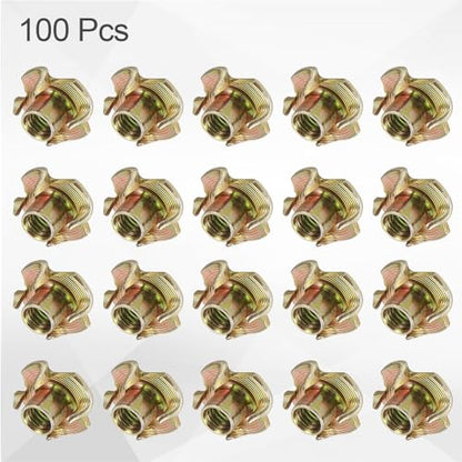 HARFINGTON M6x8mm T-Nuts 4 Pronged Tee Nut 0.69" x 0.31" Fully Thread Carbon Steel Inserts for Wood, Rock Climbing Holds, Cabinetry, Furniture 100pcs - size: M6x8mm, 17.5mm