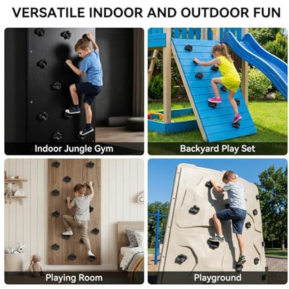 ZENFUN 18 Pc Rock Climbing Holds, Indoor & Outdoor Rocks Wall Climbing Kit, Black Rock Climb Holds Playground Play Set, Multi-Shape Climbing Rock Wall Grips with Mounting Hardware
