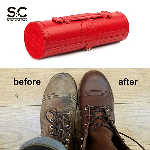 Stone and Clark Original Shoe Polish & Care Kit - Leather Shoe Shine Kit for Men & Women - style: Hot Red