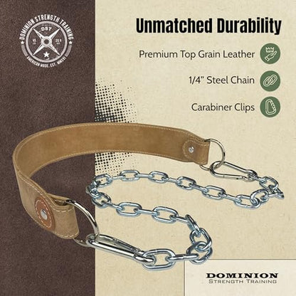 Heavy-Duty Leather Dip Belt with Steel Chain - Ultimate Accessory for Weighted Pullups, Dips, and Progressive Overload - color: Rough Out