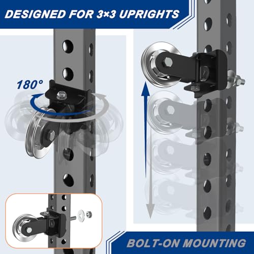 J Bryant Aluminum Alloy LAT Pulldown Pulley Attachment for Cable Machines, Smooth-Machined Pulley Design, Fits 3x3 Power Racks with 5/8''–1'' Holes, Durable Lightweight Accessory for Home Gym