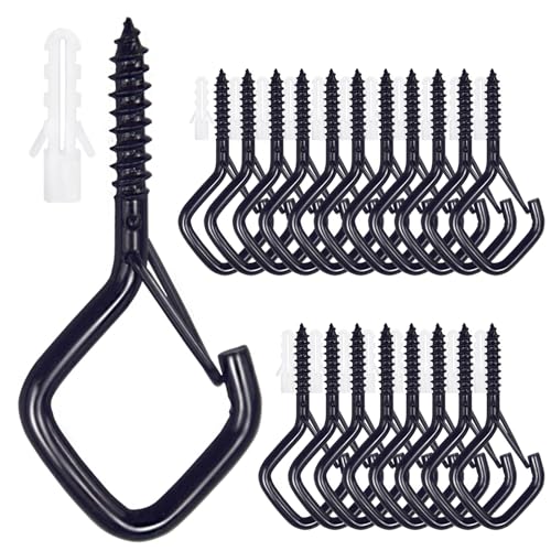 20PCS Eye Screw Hooks for Hanging Heavy Duty with Safety Buckle.Metal Ceiling Hooks for Hanging Plants,Cup,Wind Chime,Bird Feeders,String Lights at Indoor&Outdoor,2.36 Inch(No Drill Bit) - color: Black, size: 20Pcs