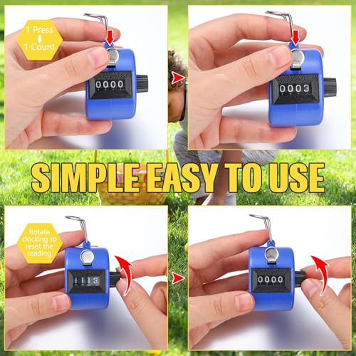 TOODOO 6 Pack Hand Tally Counter 4 Digit Mechanical Palm Clicker Plastic Hand Held Counter Clicker with Metal Finger Ring for School Golf Sports Events Office Stadium - color: Retro Color