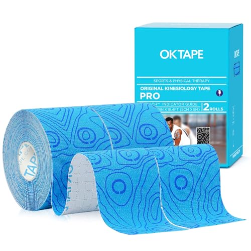 OK TAPE PRO Kinesiology Tape Uncut Roll, Elastic Physical Therapy Tape | 2 Inch Athletic Tape for Pain Relief, Muscle Support, Kinetic Tape, Water Resistant, 16.4Feet -Blue 2 Rolls - color: Blue, size: 2 Rolls
