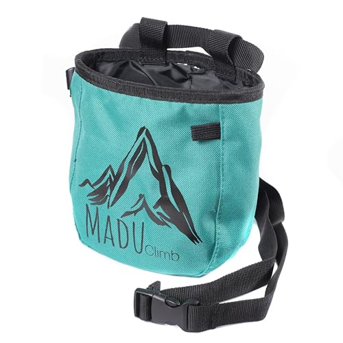 Chalk Bag for Rock Climbing – Chalk Pouch with Zippered Pocket, Brush Holder, Fleece Lining & Drawstring Closure – Turquoise Bag