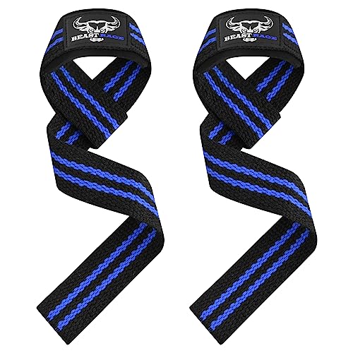 BEAST RAGE Lifting Wrist Straps for Weightlifting, Straps Gym Grip Power Workouts Lifting Straps Padded Neoprene & Premium Cotton Men Women, Deadlift Bodybuilding Exercise Lifting Straps - color: Black/blue