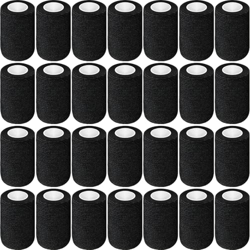 Treela 64 Pack 4" x 5 Yards Self Adhesive Cohesive Bandage Wraps, Elastic Breathable Athletic Tape, Flexible Self Adherent Bandage Rolls for Wrist, Ankle, Fingers, Sports & Pets (Black) - color: Black, size: 4 Inch X 5 Yard