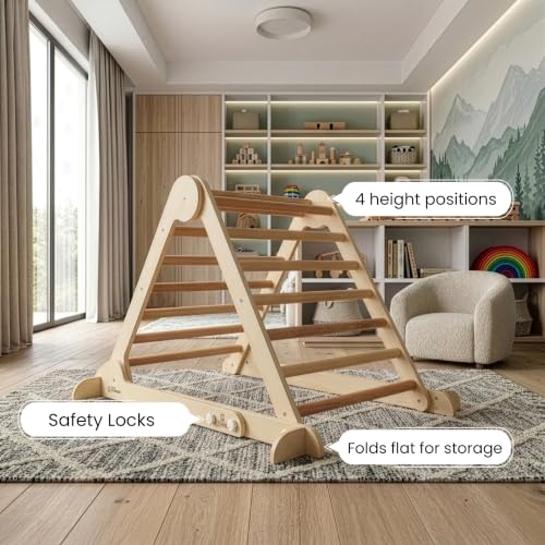 Little Partners Learn 'N Climb Foldable Wooden Climbing Triangle, Wood Climbing Gym for Toddlers, Triangle Climber for Skill-Building and Active Play, Natural - color: Natural